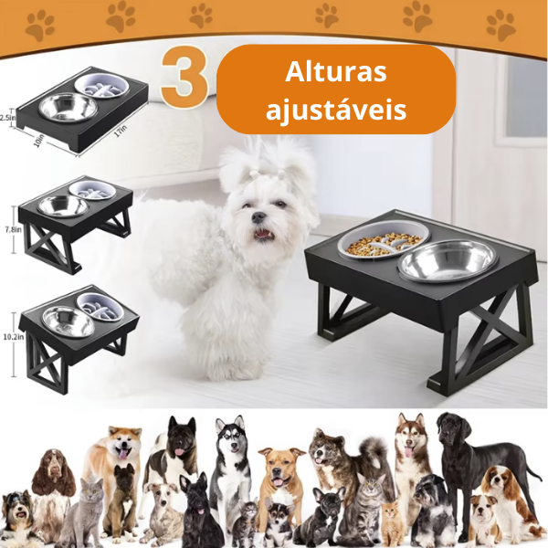 Comedouro Duplo Elevado Regulável para Pets